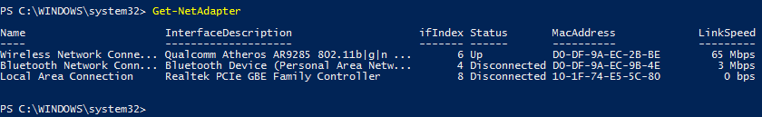 Get-NetAdapter on PowerShell