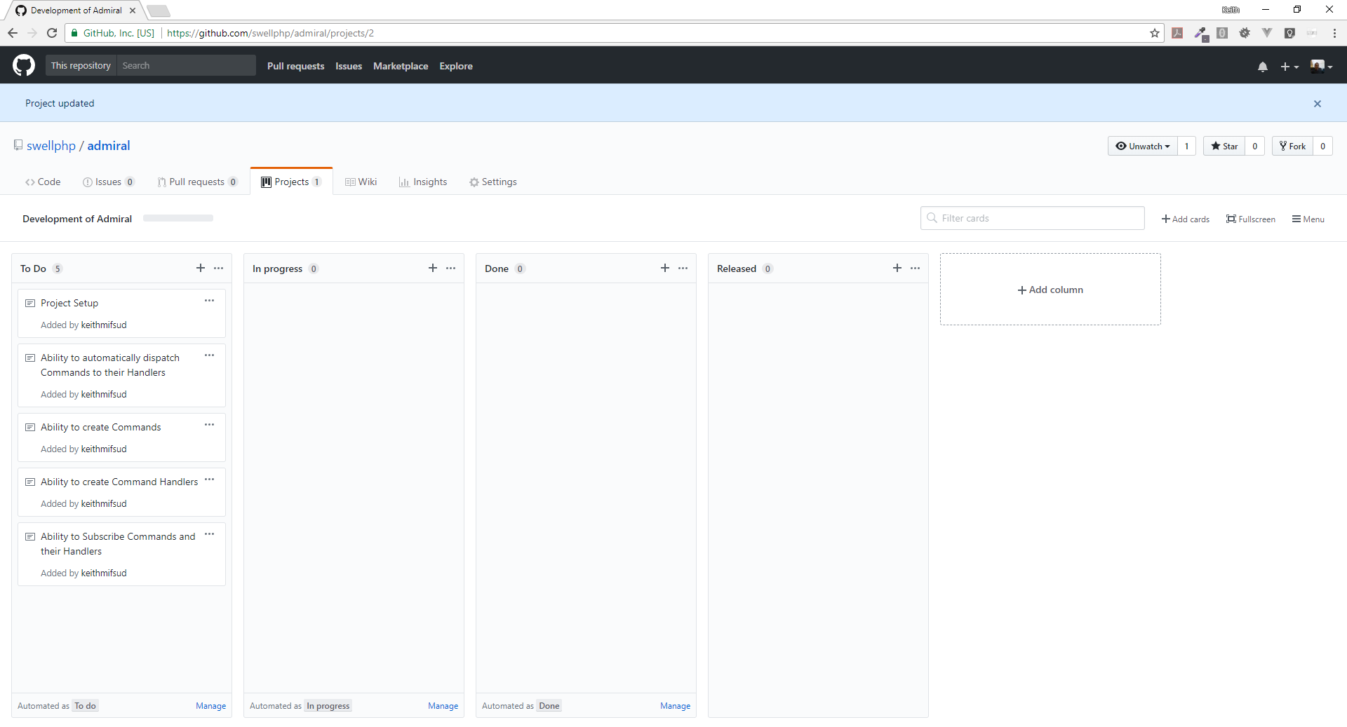 Initial Kanban Board